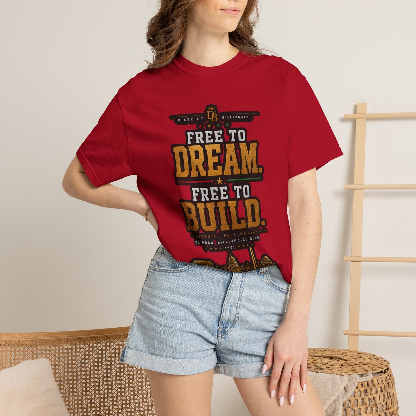 T-Shirt — Free to Dream, Free to Build Vintage Industrial Graphic