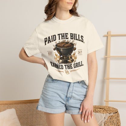 Paid the Bills, Earned the Grill T-Shirt — BBQ Grill Graphic Tee