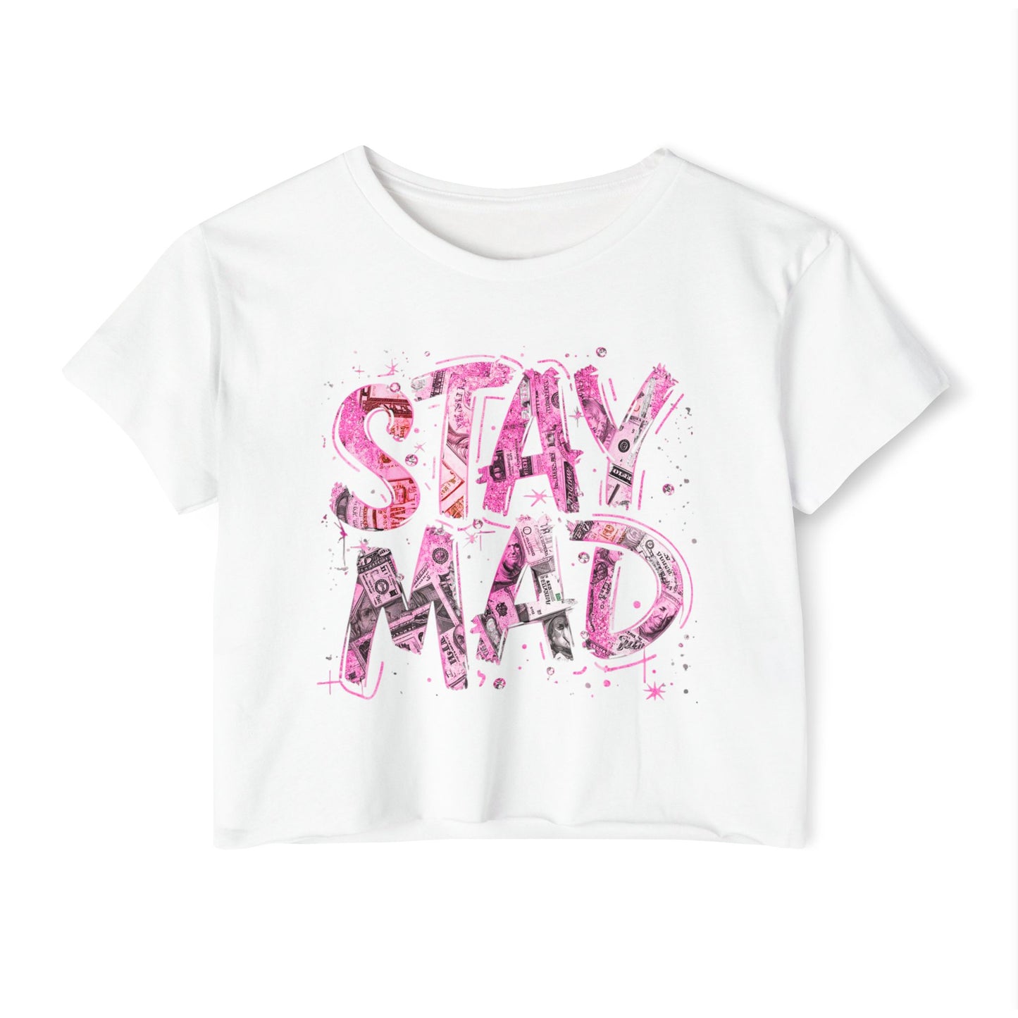 💖 STAY MAD – Pink Money Crop Top | Bold Streetwear | Soft Life Statement Tee