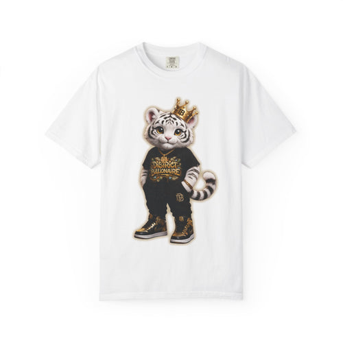 His name is Crown T-Shirt — Cute White Tiger Graphic Tee with Crown & 'Born to Be a Billionaire' Design