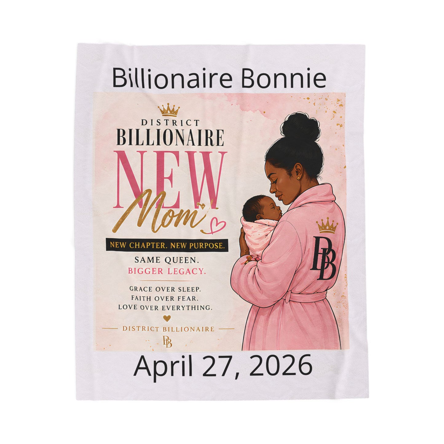 Personalized "District Billionaire New Mom" Keepsake (Custom Name & Date) - Plush Blanket