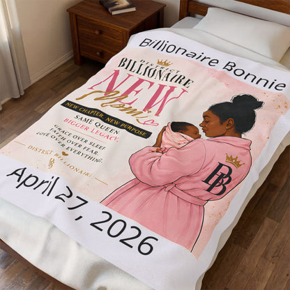 Personalized "District Billionaire New Mom" Keepsake (Custom Name & Date) - Plush Blanket