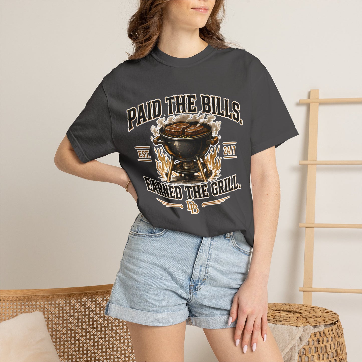Paid the Bills, Earned the Grill T-Shirt — BBQ Grill Graphic Tee