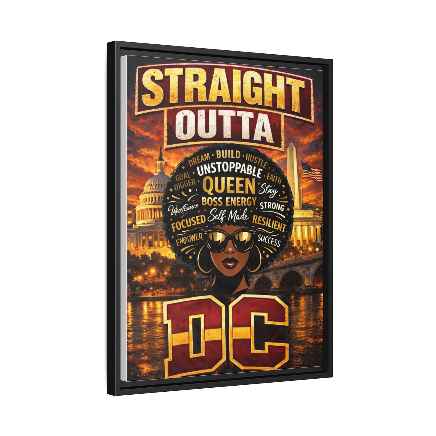 Straight Outta DC Matte Canvas Print — Unstoppable Queen Afrocentric Wall Art, Framed