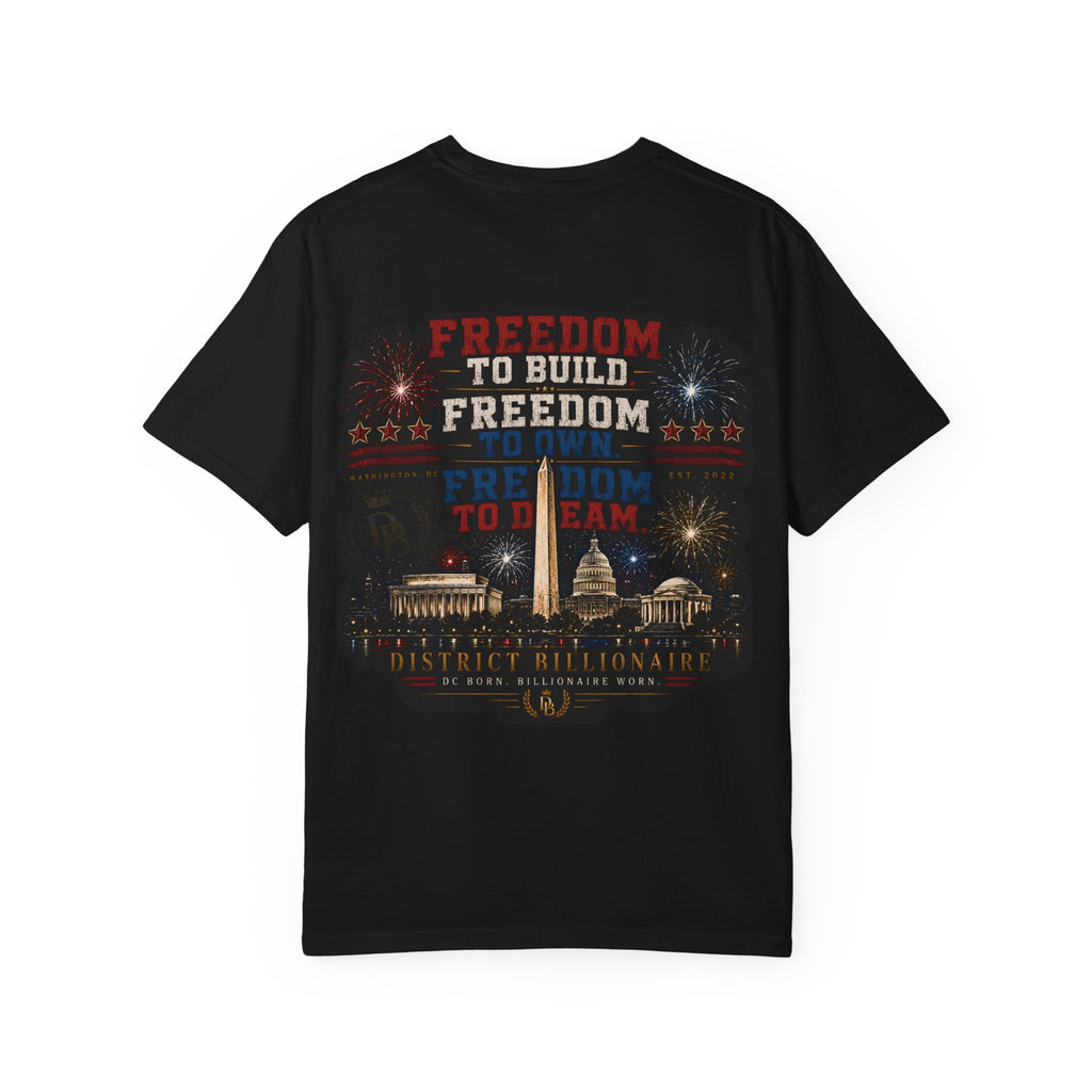 Freedom To Build Graphic T-Shirt — Patriotic Washington D.C. Nightscape