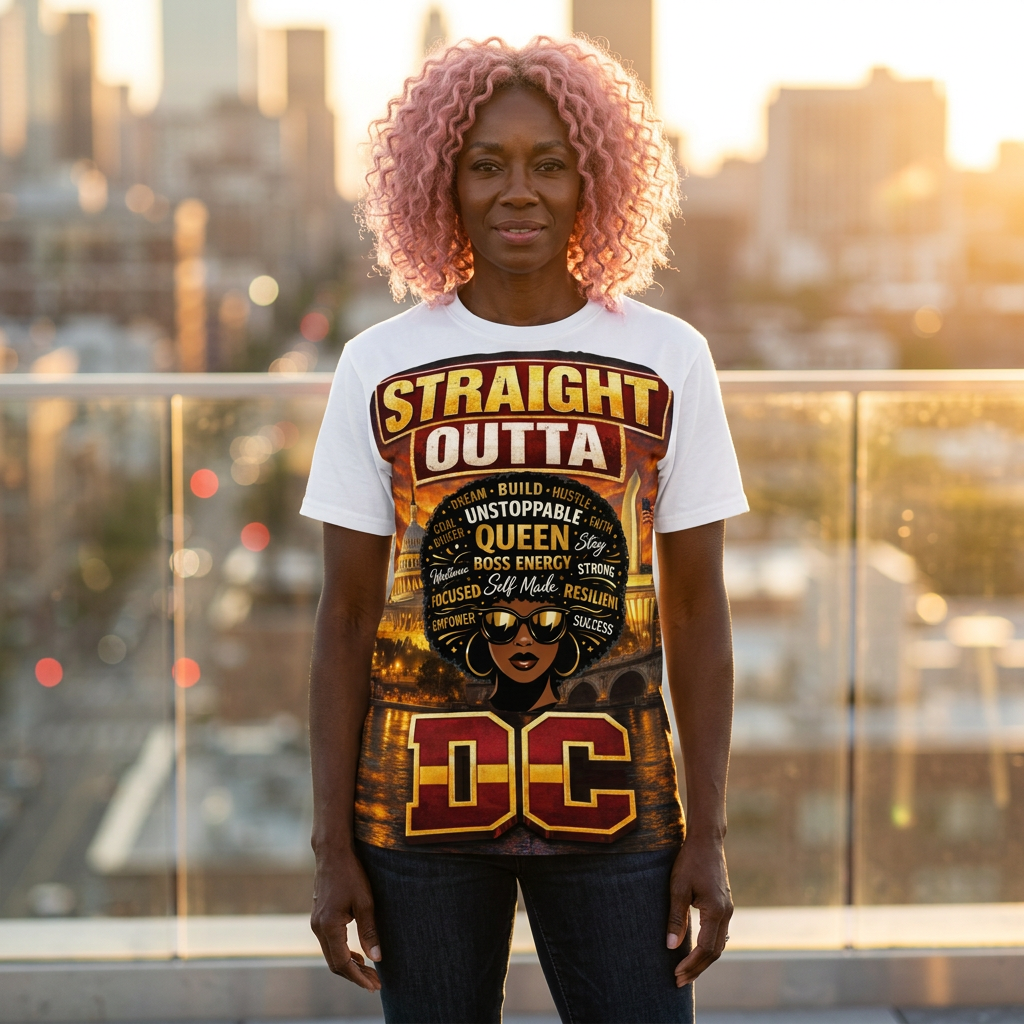 Straight Outta DC Tee — Afrocentric 'Queen' Graphic All-Over Print