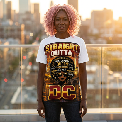 Straight Outta DC Tee — Afrocentric 'Queen' Graphic All-Over Print