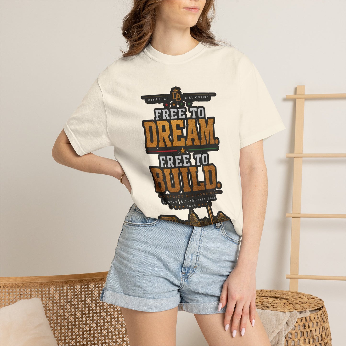 T-Shirt — Free to Dream, Free to Build Vintage Industrial Graphic