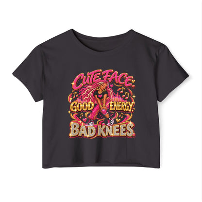 Cute Face Good Energy Bad Knees Women's Festival Crop Top
