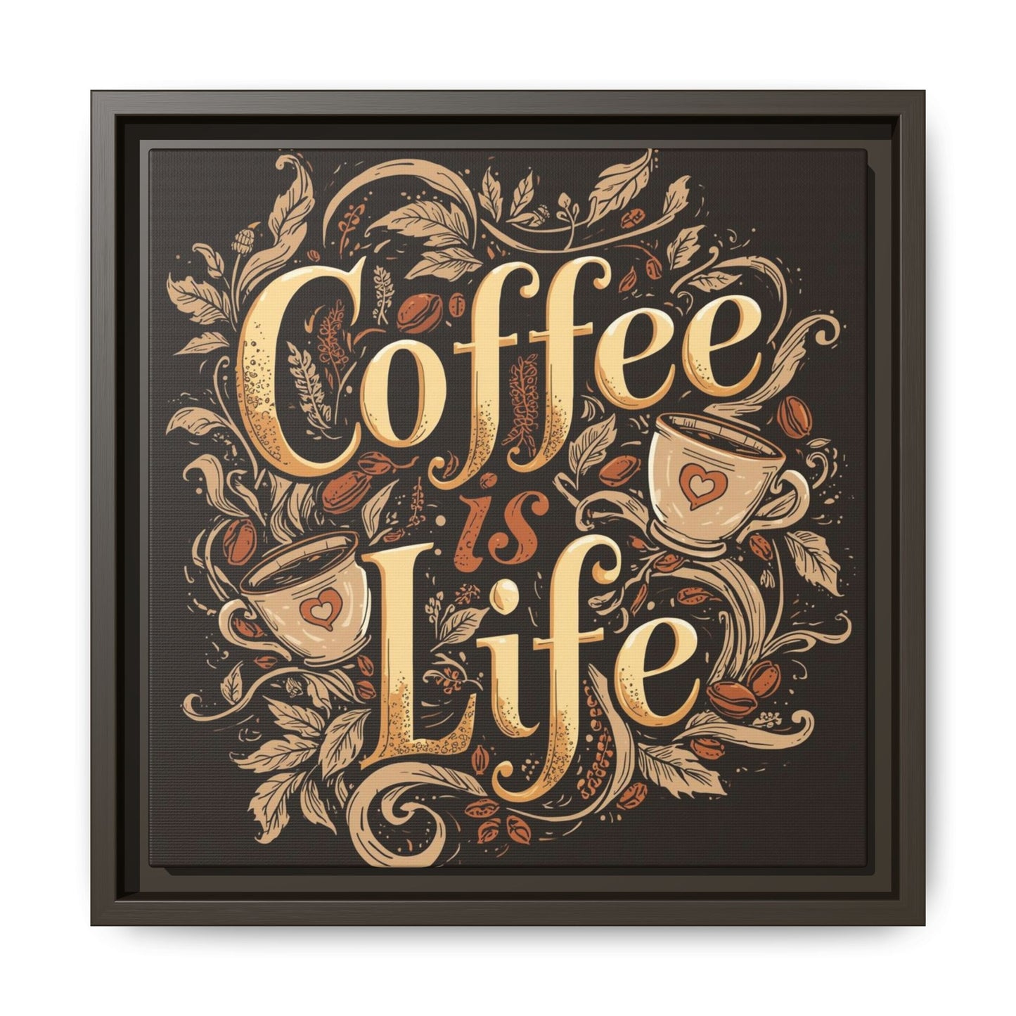 Coffee Is Life Framed Wall Art — Matte Canvas Coffee Sign for Kitchen & Cafe Decor
