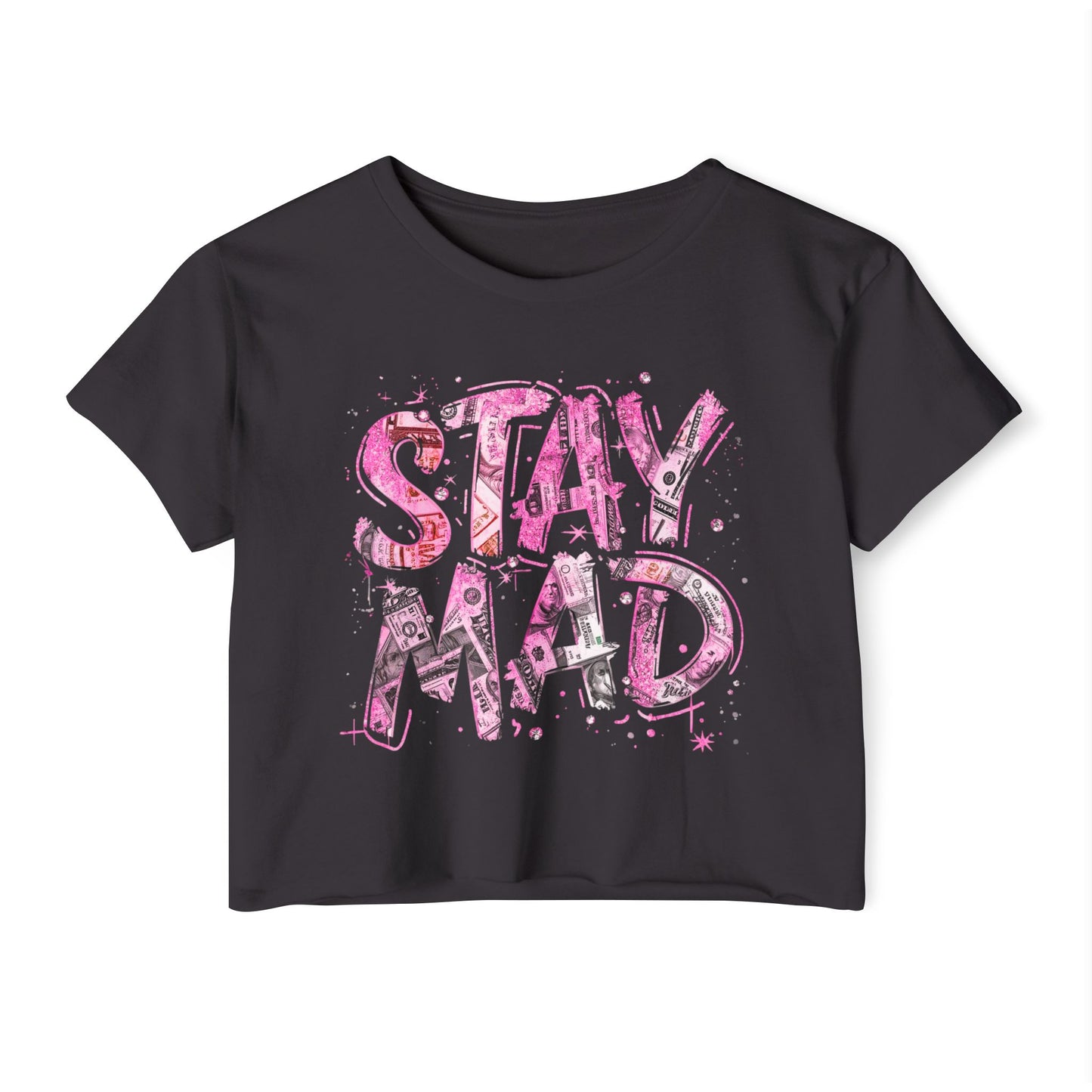💖 STAY MAD – Pink Money Crop Top | Bold Streetwear | Soft Life Statement Tee