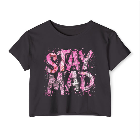 💖 STAY MAD – Pink Money Crop Top | Bold Streetwear | Soft Life Statement Tee