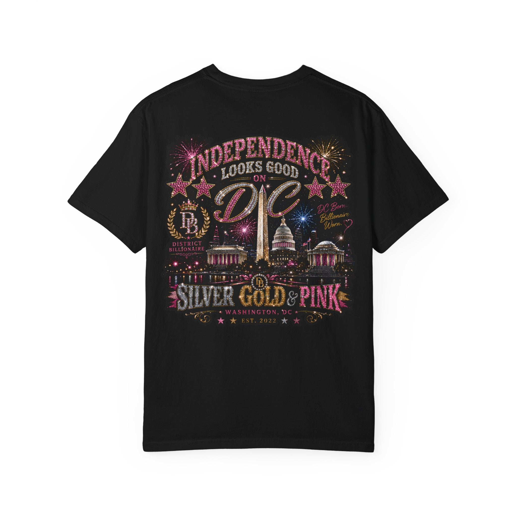 Independence Looks Good on DC Tee — Silver, Gold & Pink Washington D.C. Graphic T-Shirt