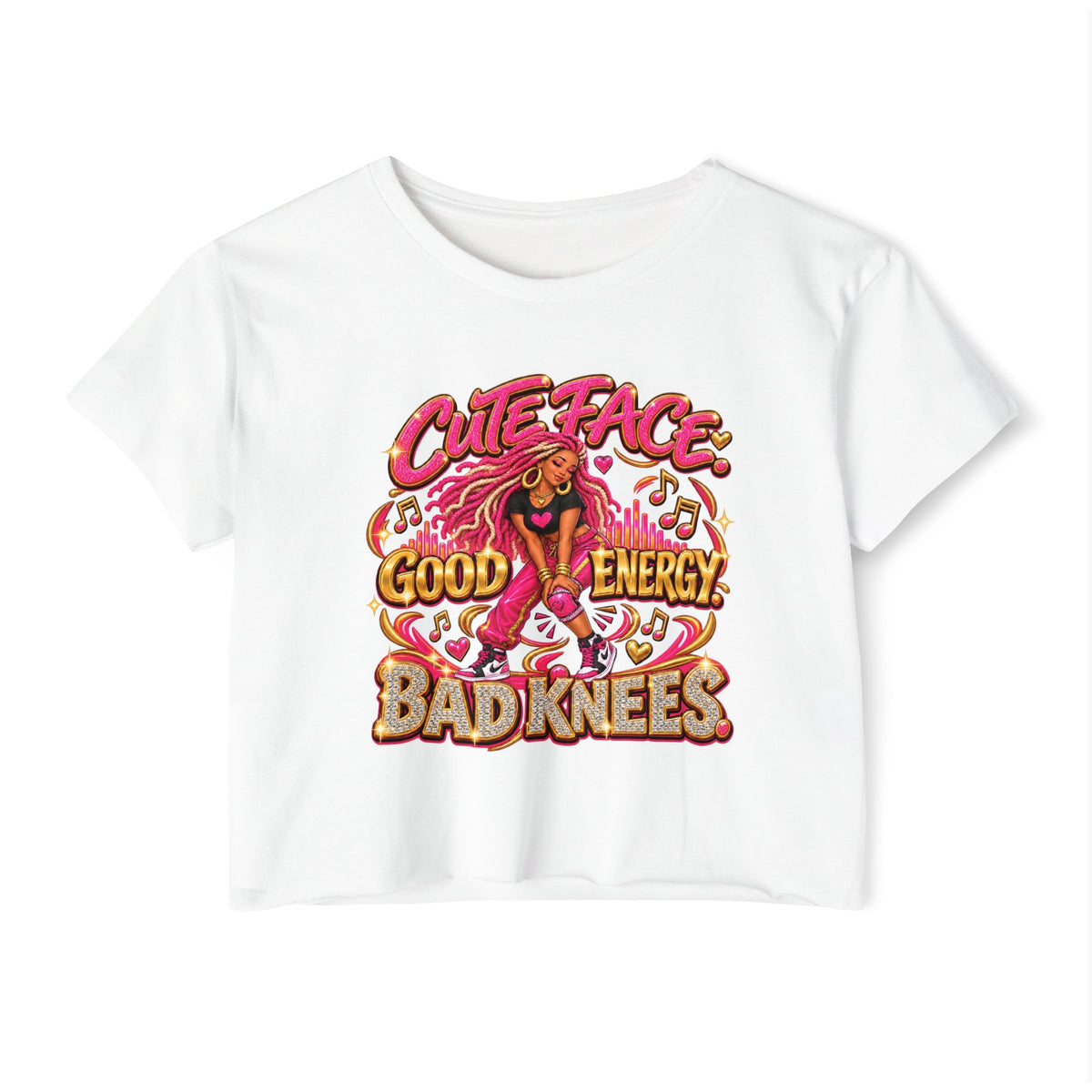 Cute Face Good Energy Bad Knees Women's Festival Crop Top