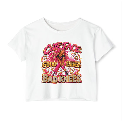 Cute Face Good Energy Bad Knees Women's Festival Crop Top