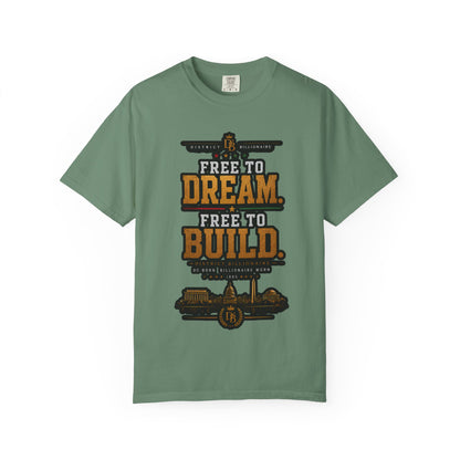 T-Shirt — Free to Dream, Free to Build Vintage Industrial Graphic